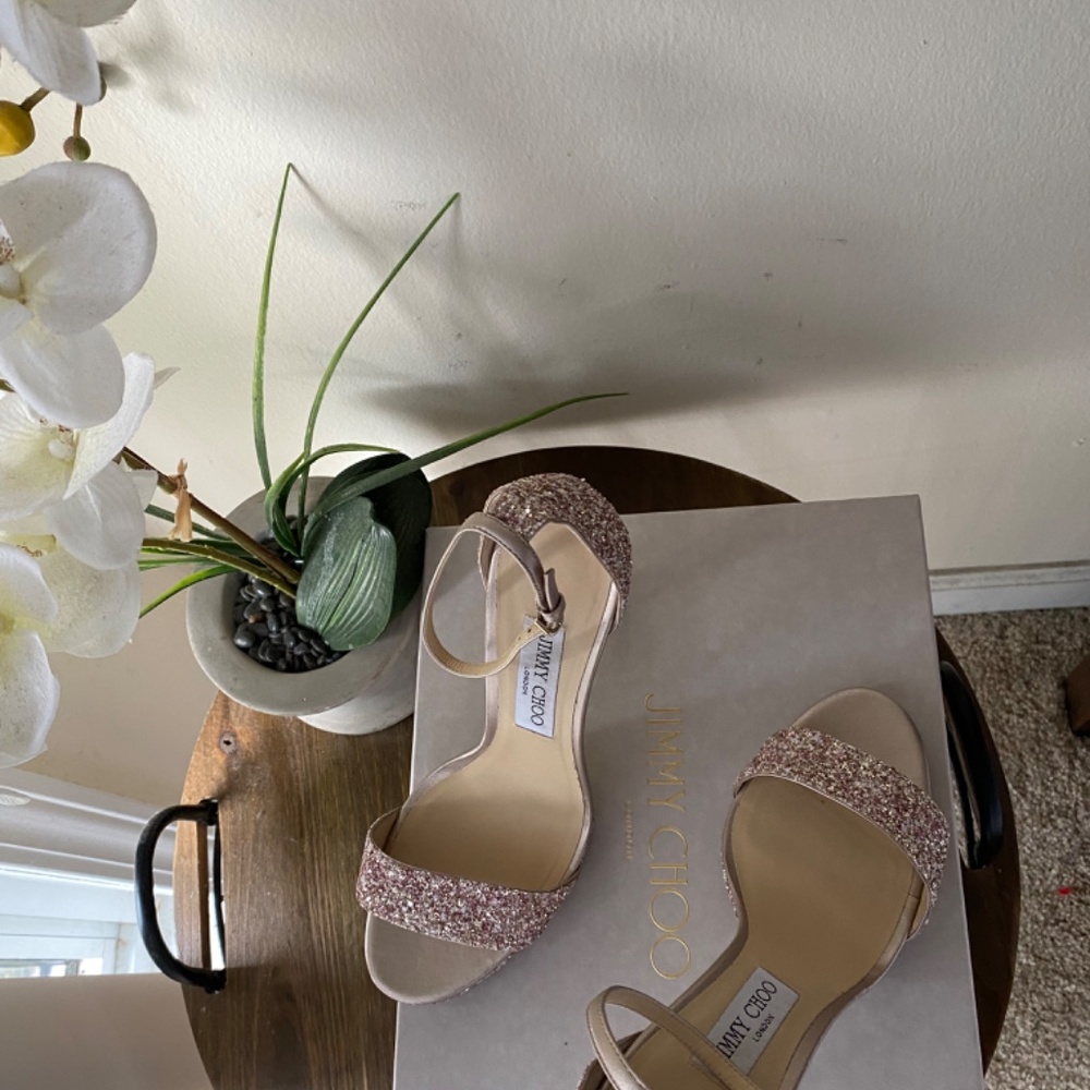 Jimmy Choo - Misty 120 Coarse Pink Glitter Sandal - Picture 6 of 6